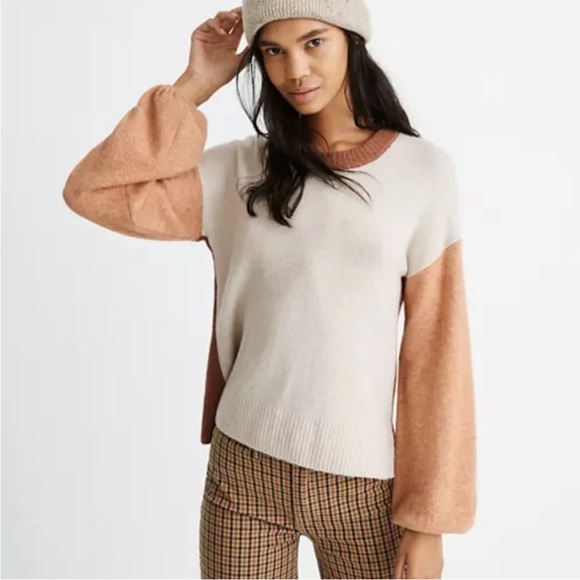 Madewell Payton Coziest Yarn Colorblock Pullover Sweater Alpaca Wool Medium - Picture 14 of 14